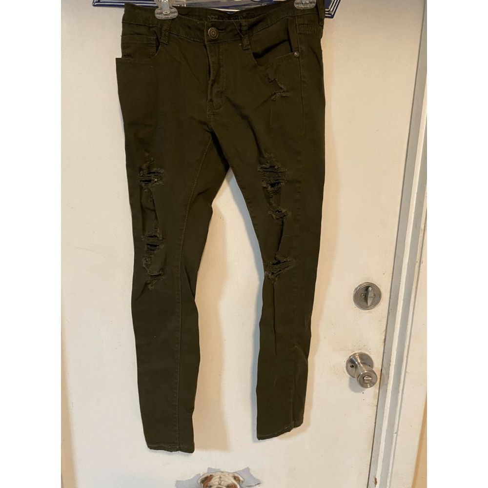 Machine Dark Green Ripped skinny jeans